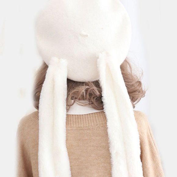 Bunny Ears Woolen Beanie Hat | Women Plush Fleece Knit Crochet Rabbit #699 - Picture 2 of 4